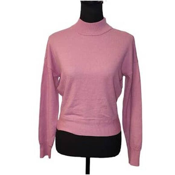 BCBGeneration Pink Rose Open Back Tie Mock Neck Sweater Small - Picture 2 of 7